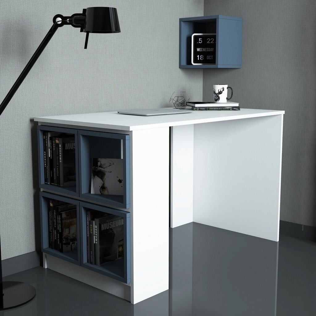 Rašomasis stalas Kalune Design 845 (I), baltas/mėlynas kaina ir informacija | Kompiuteriniai, rašomieji stalai | pigu.lt