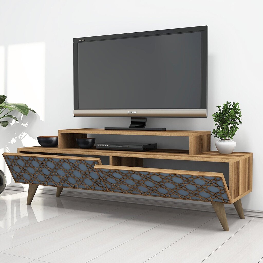 TV staliukas Kalune Design 845, 140 cm, rudas/mėlynas цена и информация | TV staliukai | pigu.lt