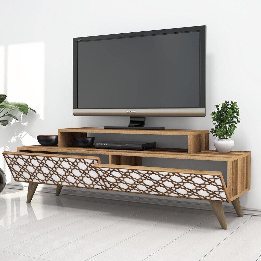 TV staliukas Kalune Design 845, 140 cm, rudas/baltas kaina ir informacija | TV staliukai | pigu.lt