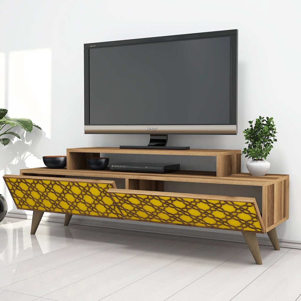 TV staliukas Kalune Design 845, 140 cm, rudas/geltonas цена и информация | TV staliukai | pigu.lt