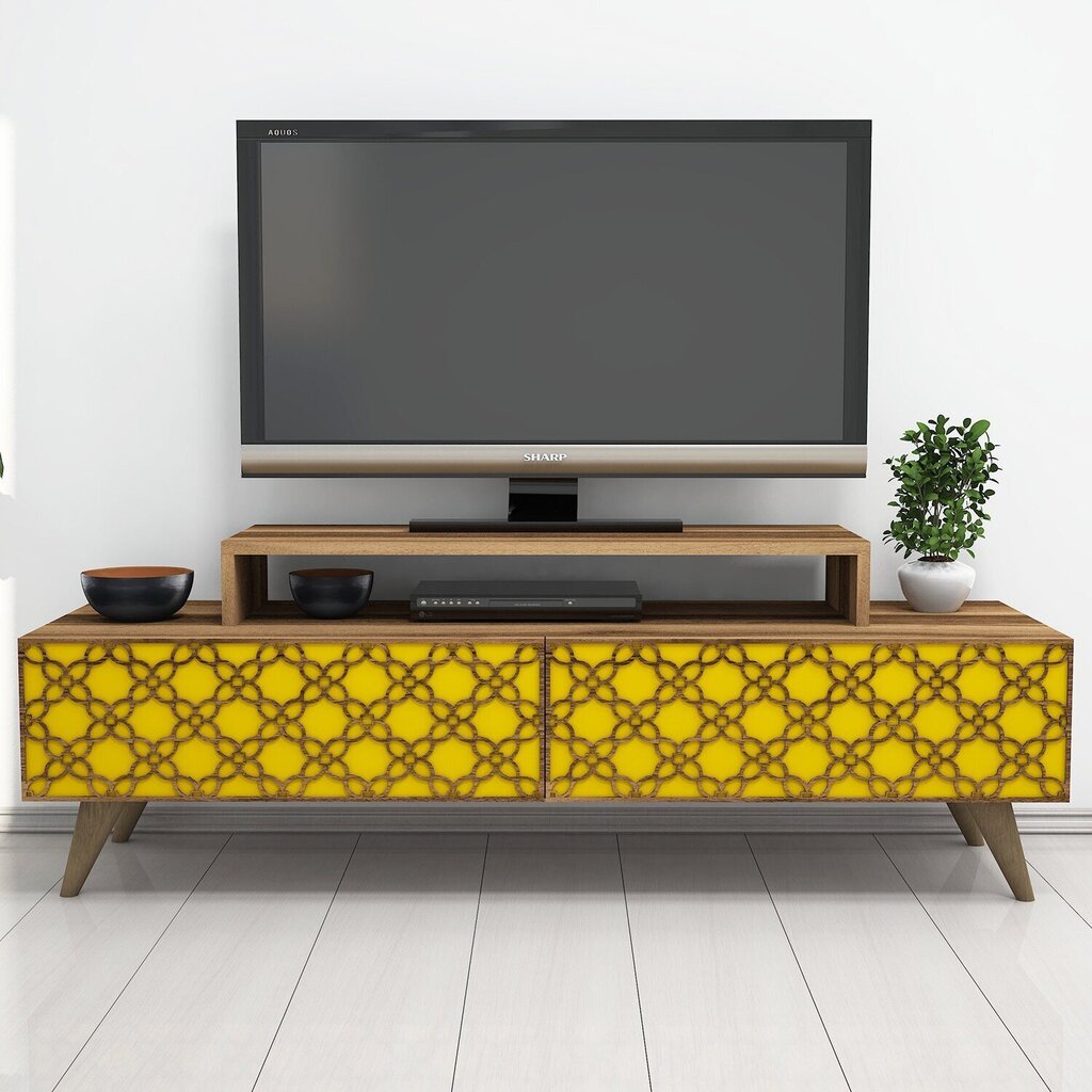 TV staliukas Kalune Design 845, 140 cm, rudas/geltonas цена и информация | TV staliukai | pigu.lt