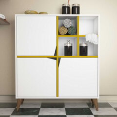 Komoda Kalune Design 845, 115 cm, balta/geltona kaina ir informacija | Komodos | pigu.lt