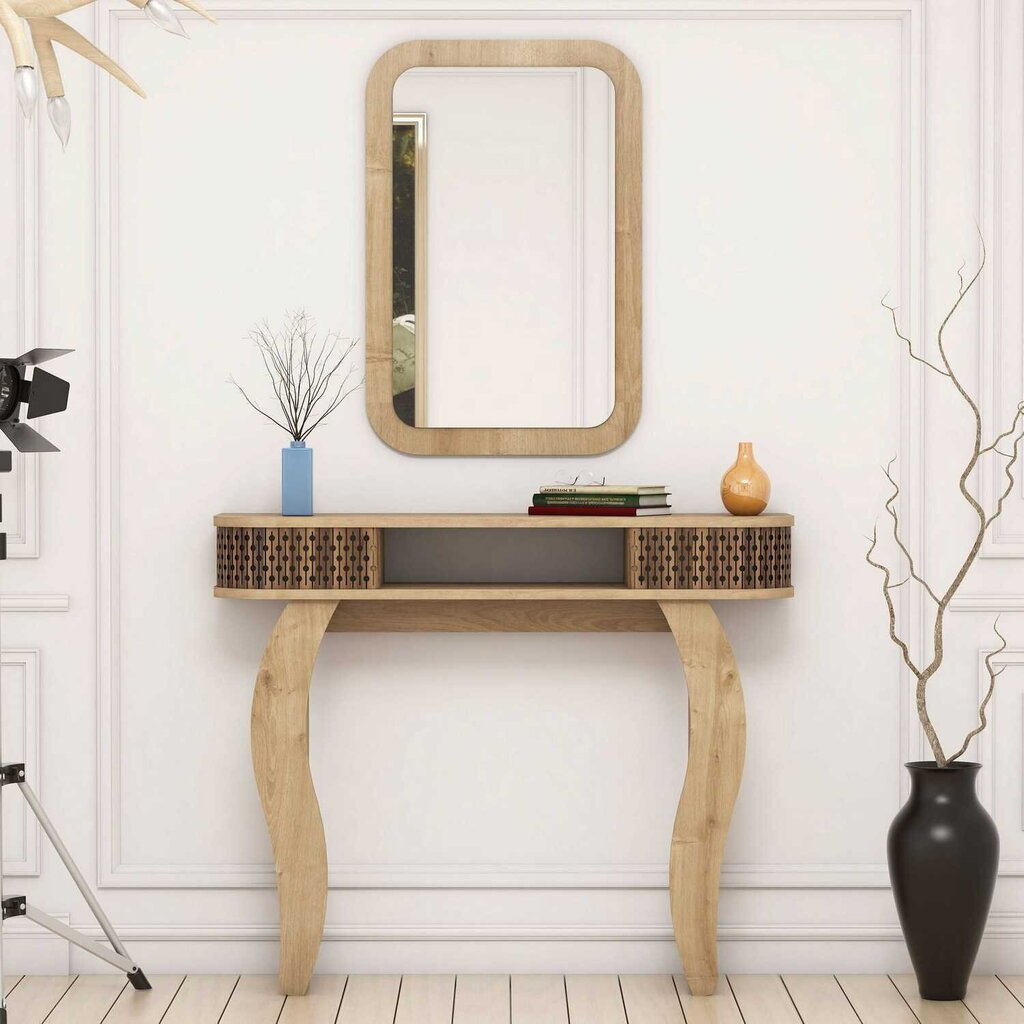 Staliuko ir veidrožio komplektas Kalune Design 845, šviesiai rudas kaina ir informacija | Kosmetiniai staliukai | pigu.lt