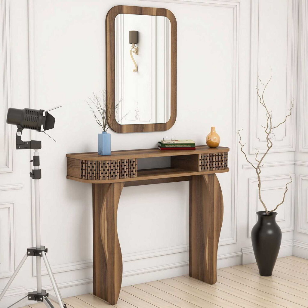 Staliuko ir veidrožio komplektas Kalune Design 845, rudas kaina ir informacija | Kosmetiniai staliukai | pigu.lt