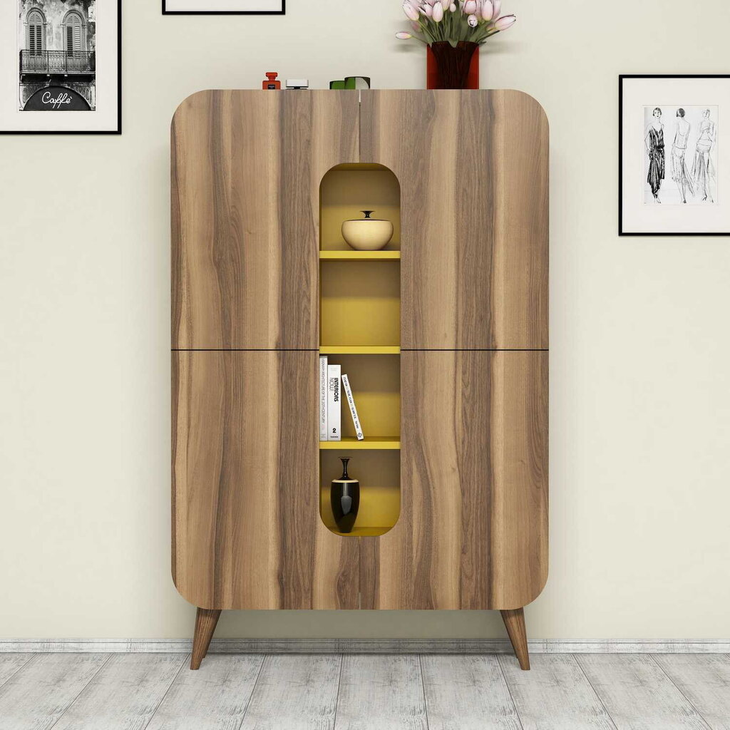 Komoda Kalune Design 845, 144 cm, ruda/geltona kaina ir informacija | Komodos | pigu.lt