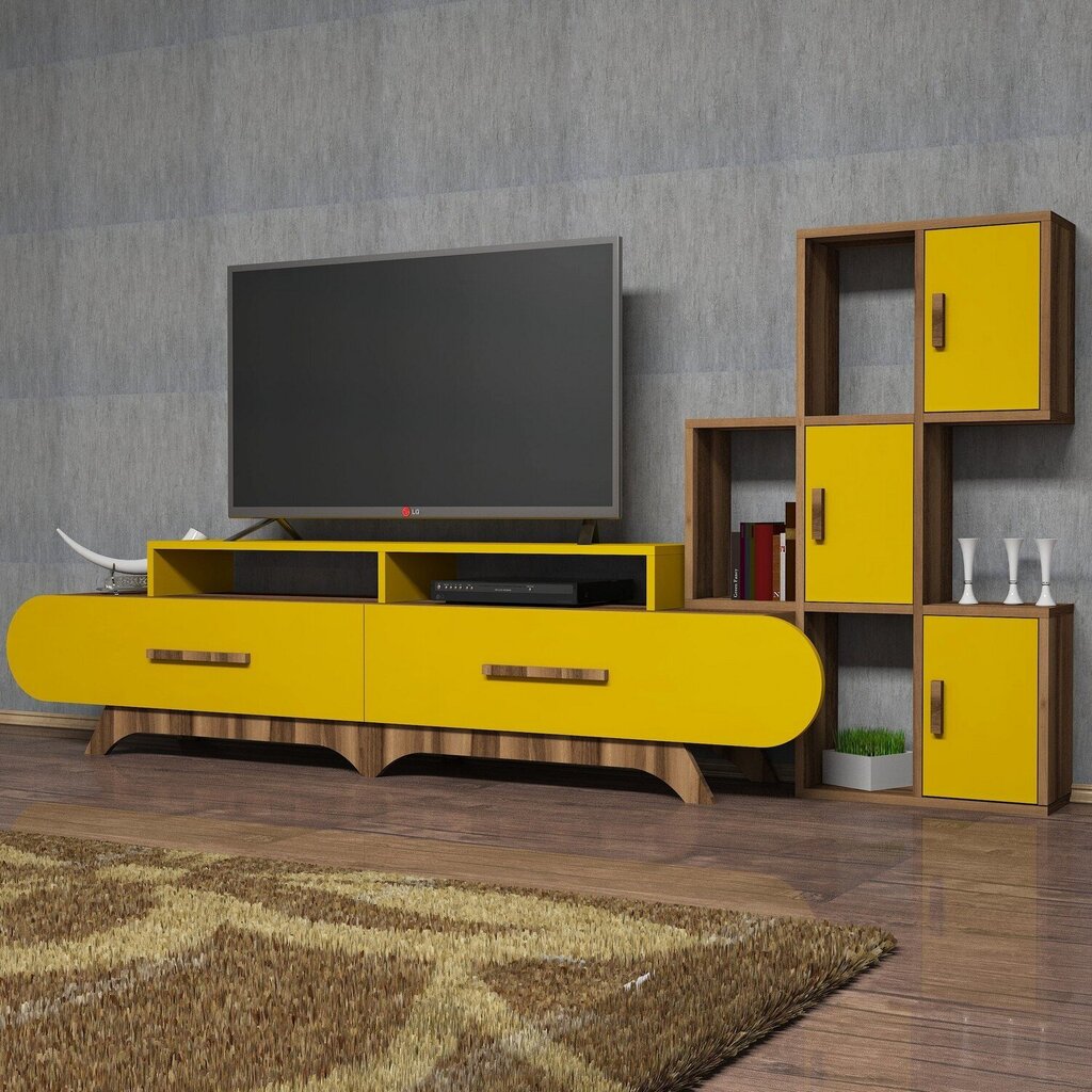 Svetainės baldų komplektas Kalune Design 845(LXII), rudas/geltonas kaina ir informacija | Sekcijos | pigu.lt
