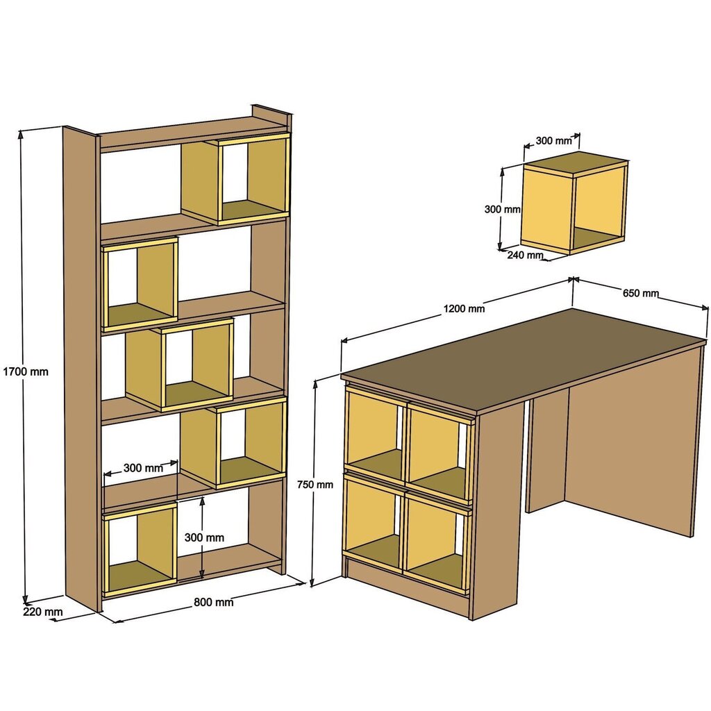 Rašomasis stalas su lentyna Kalune Design 845 (II), rudas/mėlynas цена и информация | Kompiuteriniai, rašomieji stalai | pigu.lt