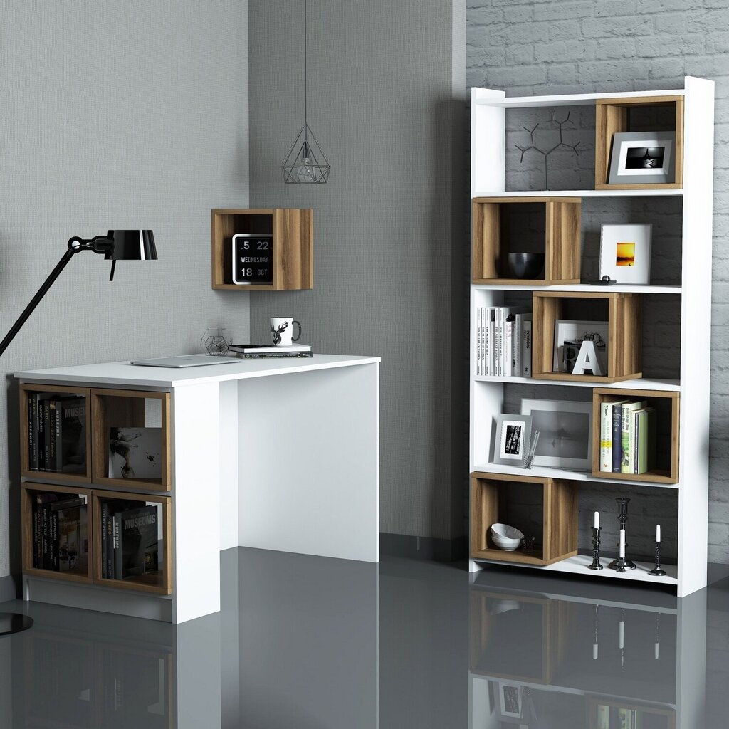 Rašomasis stalas su lentyna Kalune Design 845 (II), baltas/rudas kaina ir informacija | Kompiuteriniai, rašomieji stalai | pigu.lt