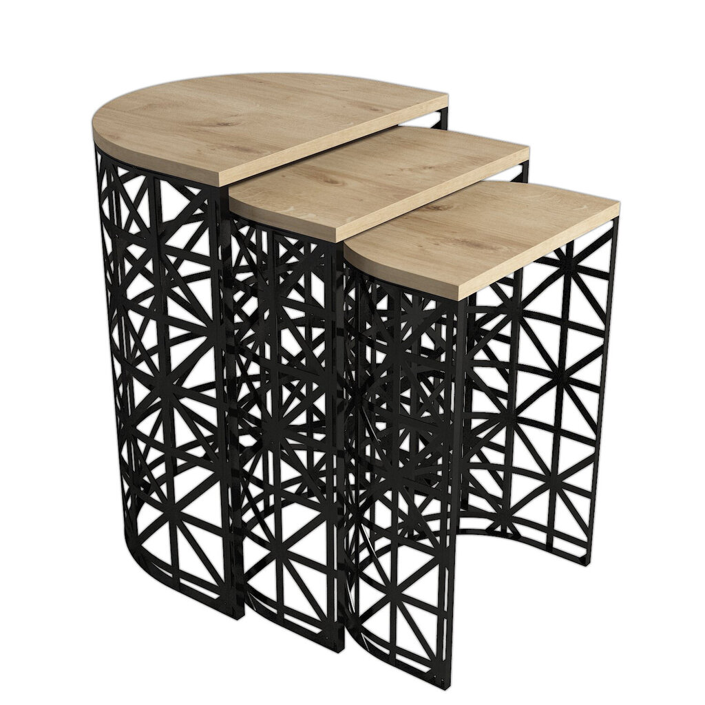 3-jų kavos staliukų komplektas Kalune Design 845, šviesiai rudas/juodas цена и информация | Kavos staliukai | pigu.lt