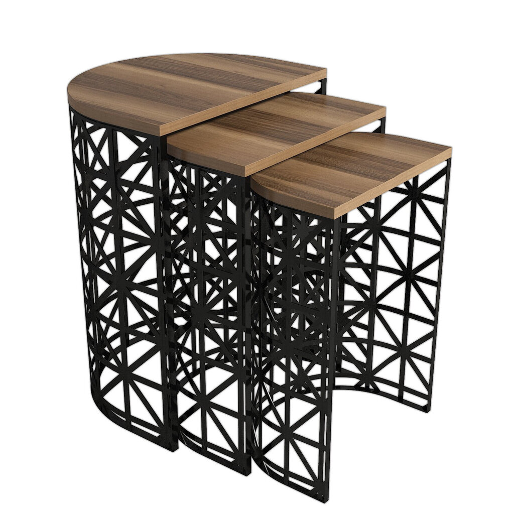 3-jų kavos staliukų komplektas Kalune Design 845, tamsiai rudas/juodas kaina ir informacija | Kavos staliukai | pigu.lt