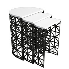 3-jų kavos staliukų komplektas Kalune Design 845(I), juodas/baltas kaina ir informacija | Kavos staliukai | pigu.lt
