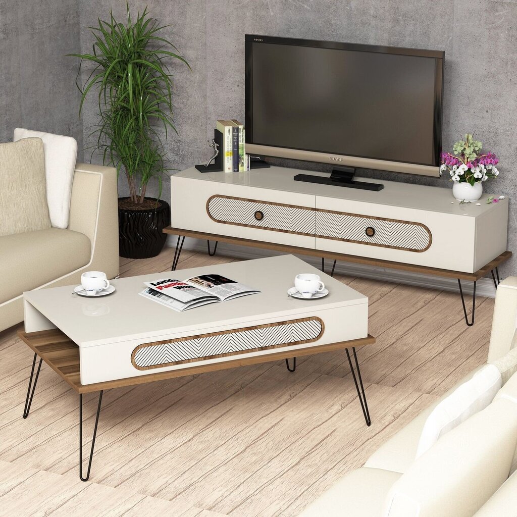 Svetainės baldų komplektas Kalune Design 845(V), balta kaina ir informacija | Sekcijos | pigu.lt