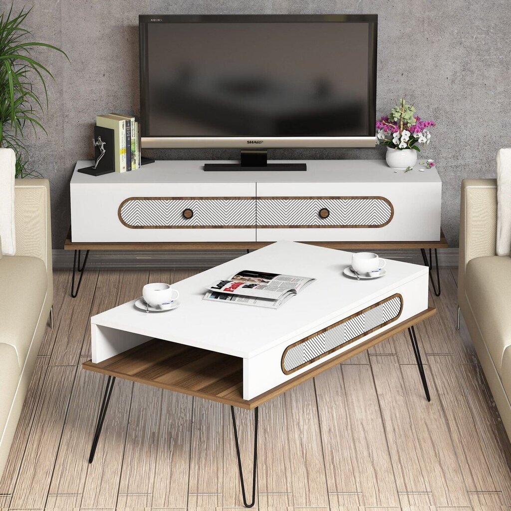Svetainės baldų komplektas Kalune Design 845(XXIV), baltas kaina ir informacija | Sekcijos | pigu.lt