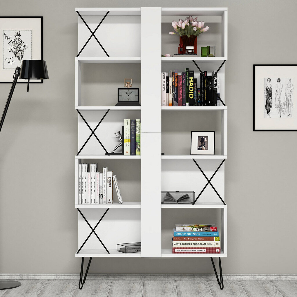 Rašomasis stalas su knygų lentyna Kalune Design 845 (IV), baltas/juodas kaina ir informacija | Kompiuteriniai, rašomieji stalai | pigu.lt