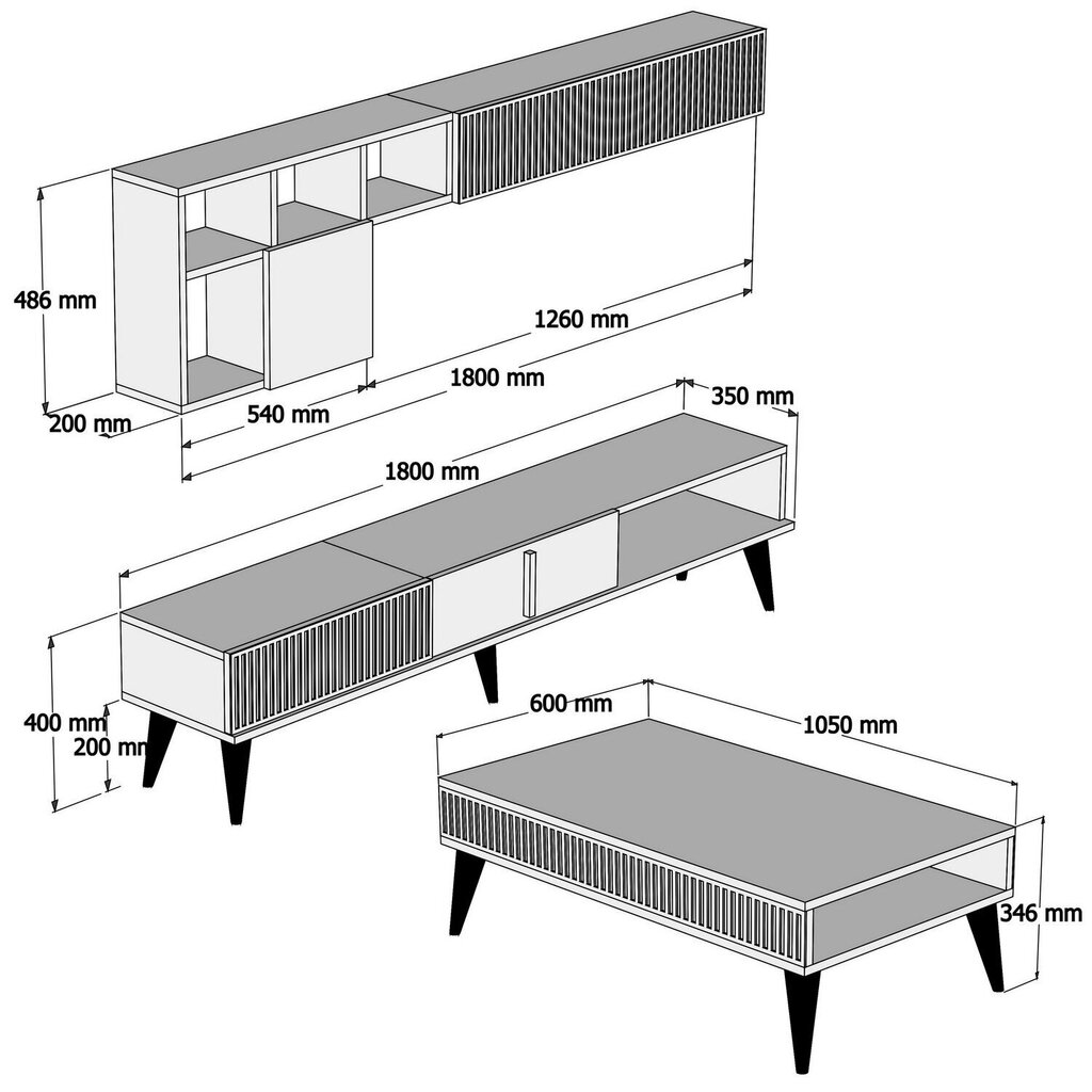 Svetainės baldų komplektas Kalune Design 845(VIII), tamsiai rudas kaina ir informacija | Sekcijos | pigu.lt