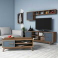 Svetainės baldų komplektas Kalune Design 845(II), tamsiai rudas/mėlynas