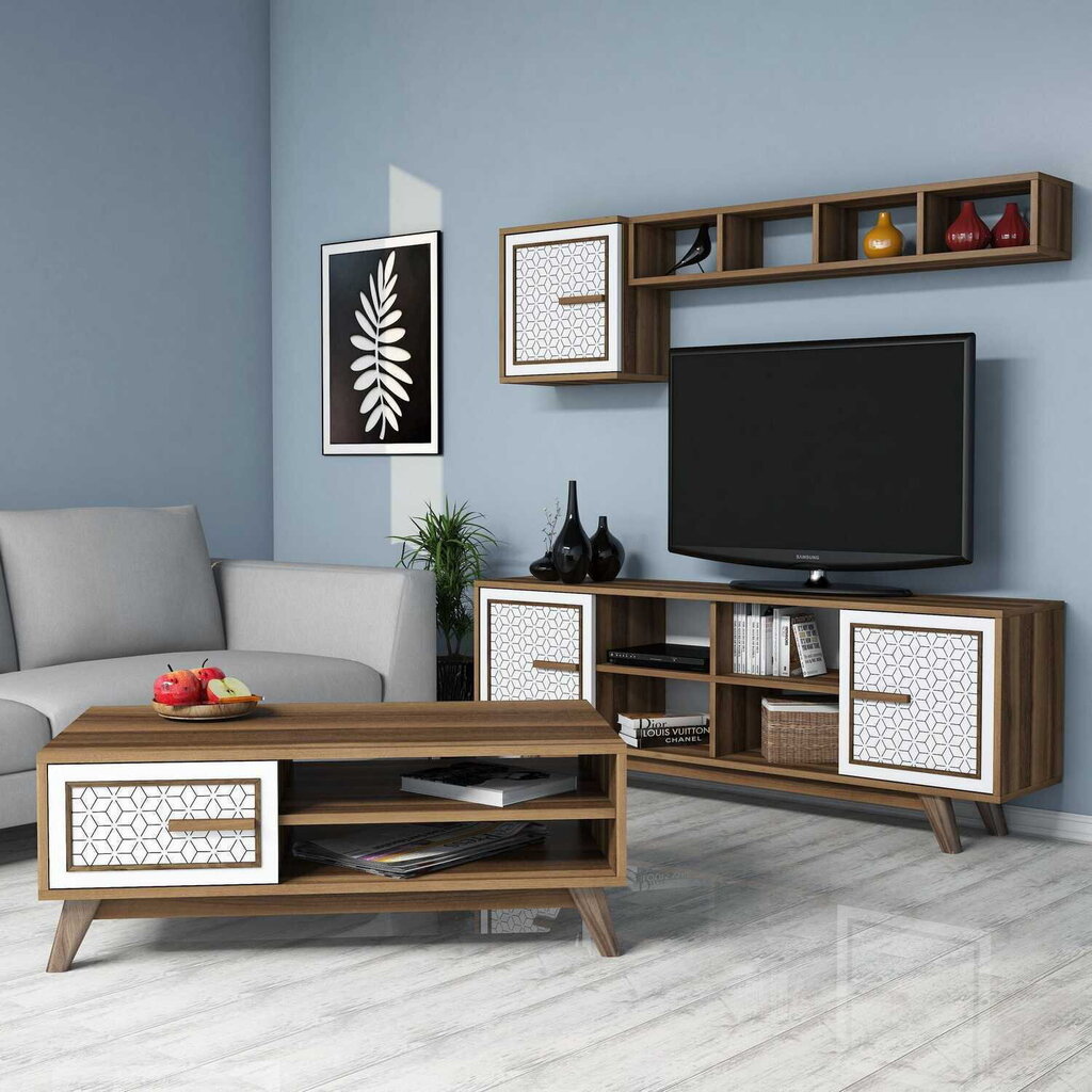 Svetainės baldų komplektas Kalune Design 845(XIX), rudas kaina ir informacija | Sekcijos | pigu.lt