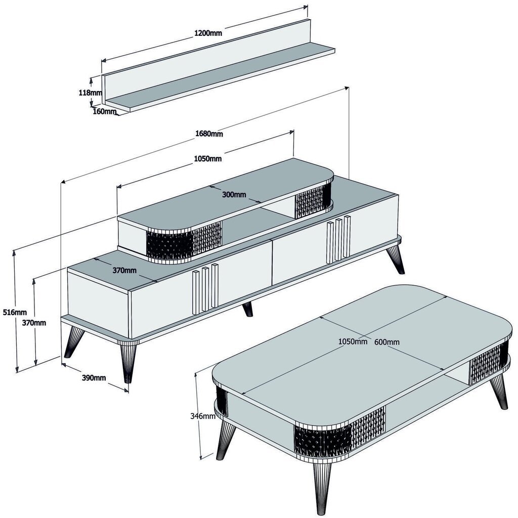 Svetainės baldų komplektas Kalune Design 845(I), baltas kaina ir informacija | Sekcijos | pigu.lt