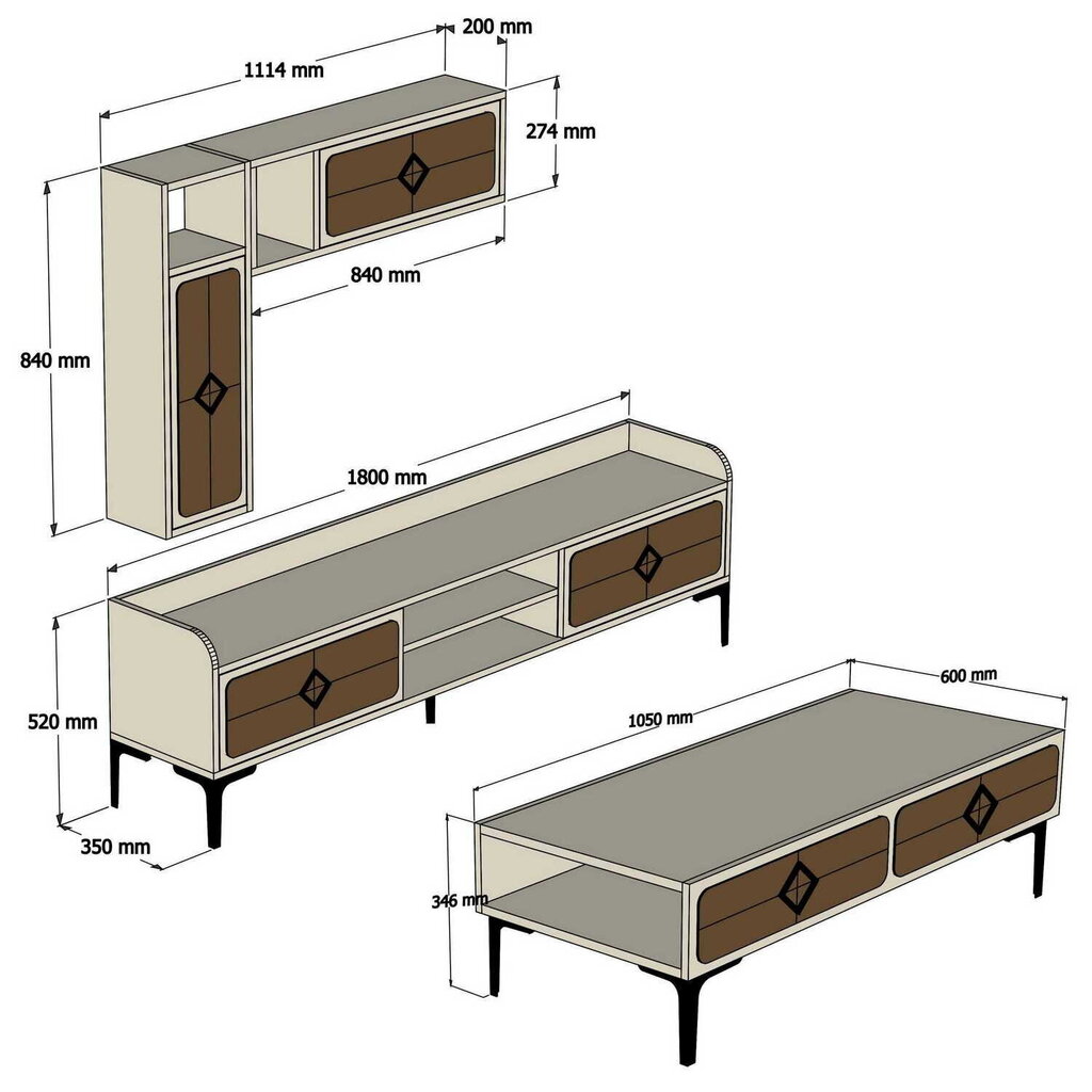 Svetainės baldų komplektas Kalune Design 845(V), tamsiai rudas kaina ir informacija | Sekcijos | pigu.lt