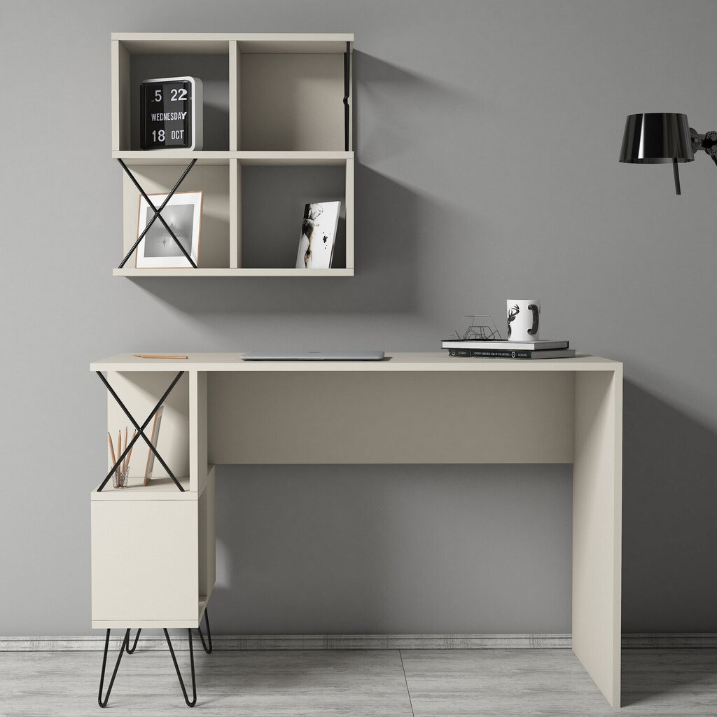 Rašomasis stalas su lentyna Kalune Design 845 (III), juodas/smėlio spalvos kaina ir informacija | Kompiuteriniai, rašomieji stalai | pigu.lt