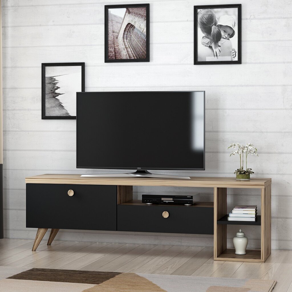 TV staliukas Kalune Design 382(III), 150 cm, juodas/rudas цена и информация | TV staliukai | pigu.lt