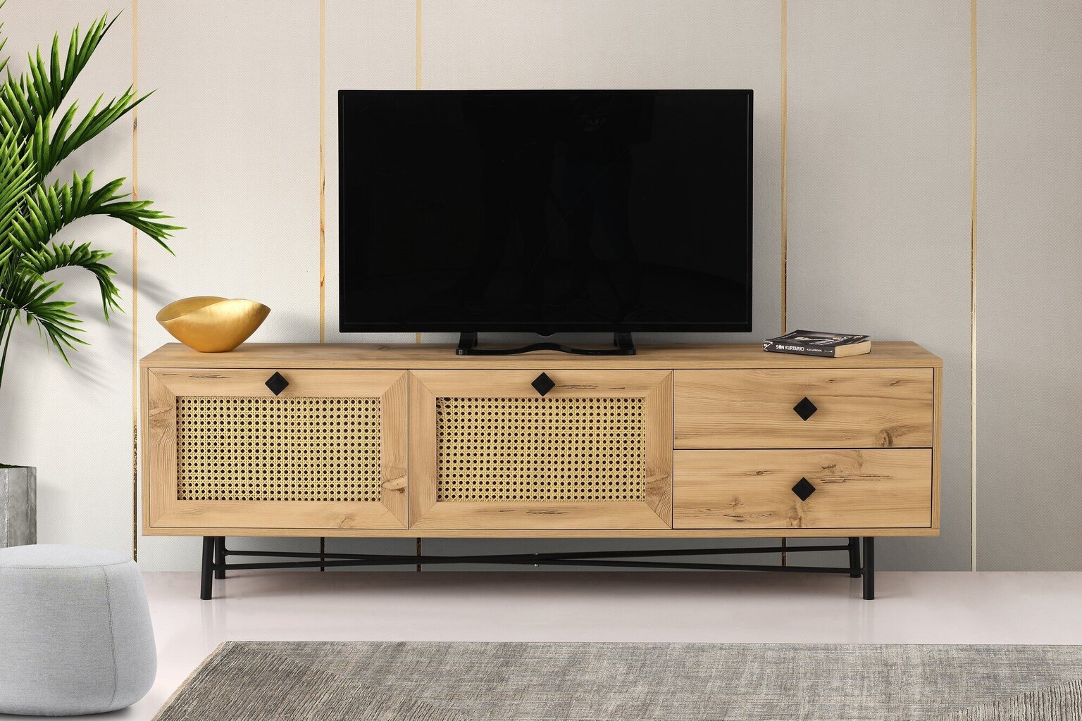 TV staliukas Kalune Design 854(III), 180 cm, smėlio spalvos цена и информация | TV staliukai | pigu.lt