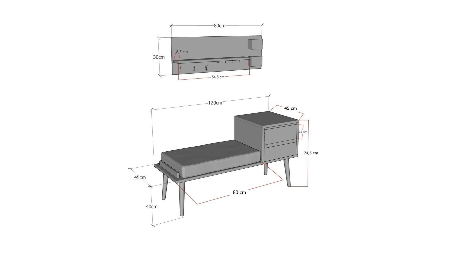 Prieškambario komplektas Kalune Design 854, rudas/pilkas kaina ir informacija | Prieškambario komplektai | pigu.lt