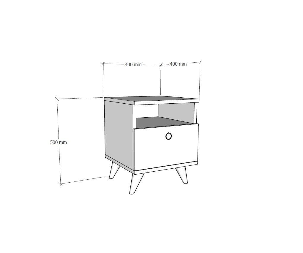 Naktinis staliukas Kalune Design 835, 52 cm, baltas kaina ir informacija | Spintelės prie lovos | pigu.lt