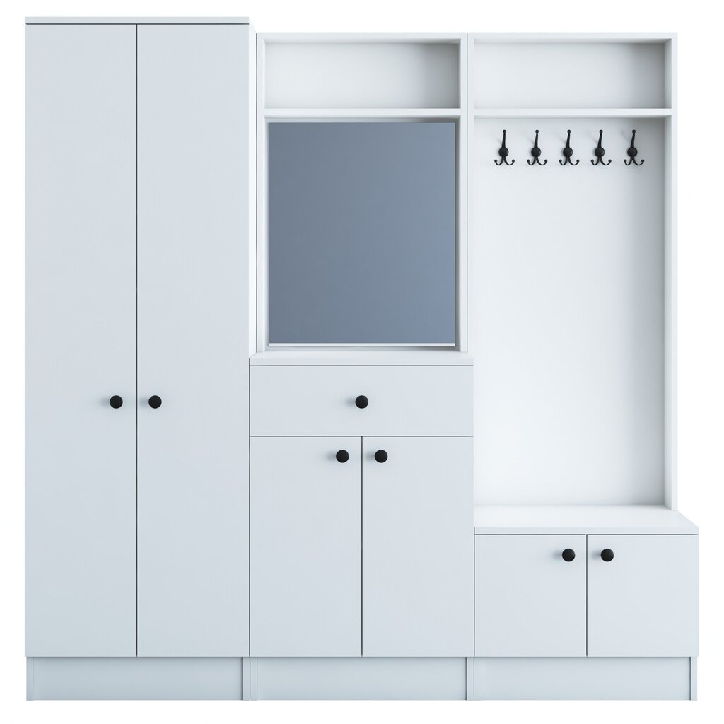 Prieškambario komplektas su veidrodžiu Kalune Design 893(I), 179,4 cm, baltas kaina ir informacija | Prieškambario komplektai | pigu.lt