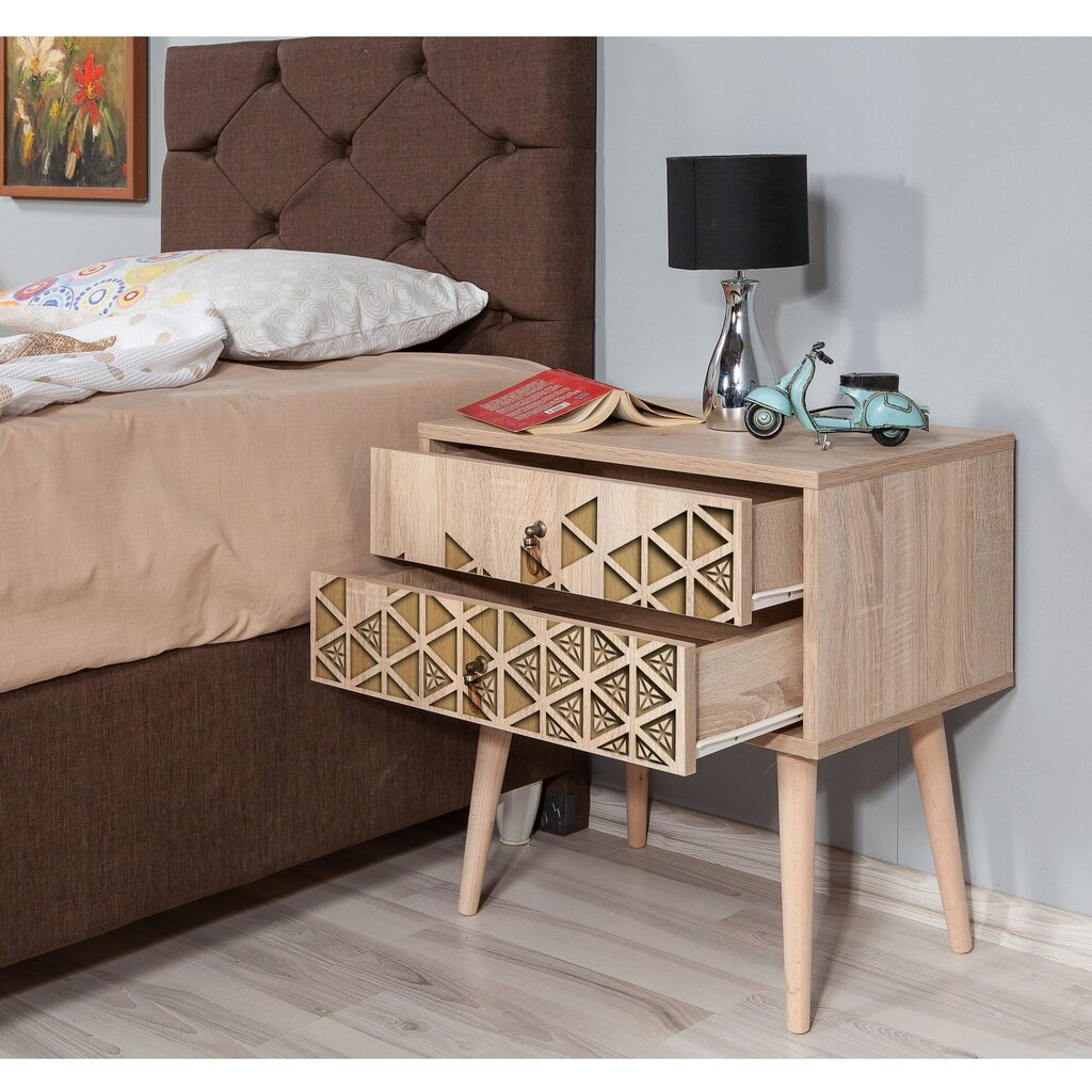 Naktinis staliukas Kalune Design 863 (VIII), 61 cm, ąžuolo/šviesiai geltonos spalvos kaina ir informacija | Spintelės prie lovos | pigu.lt