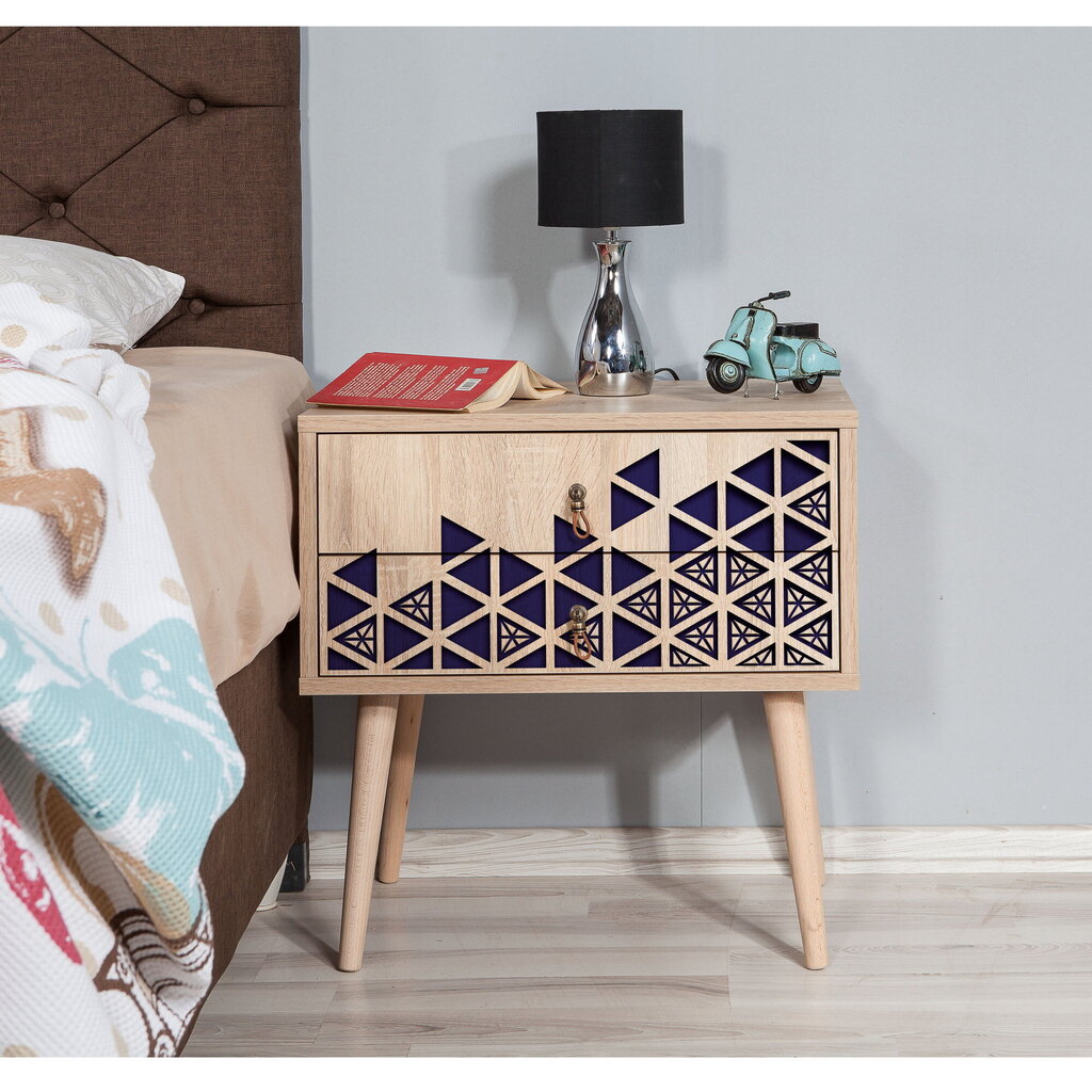 Naktinis staliukas Kalune Design 869, 61 cm, ąžuolo/tamsiai mėlynos spalvos kaina ir informacija | Spintelės prie lovos | pigu.lt