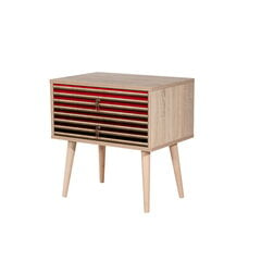 Naktinis staliukas Kalune Design 869, 61 cm, ąžuolo/tamsiai raudonos spalvos kaina ir informacija | Spintelės prie lovos | pigu.lt