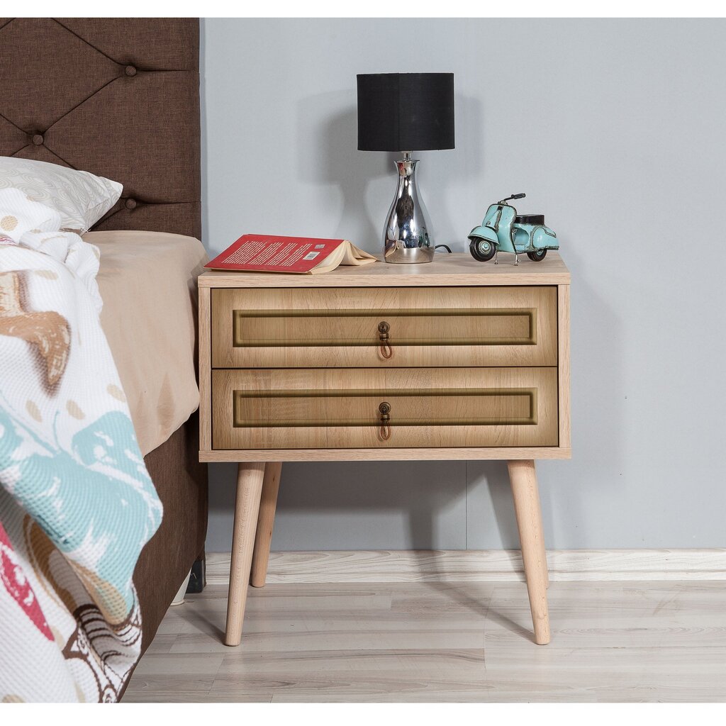 Naktinis staliukas Kalune Design 863 (VIII), 61 cm, ąžuolo/šviesiai rudos spalvos kaina ir informacija | Spintelės prie lovos | pigu.lt