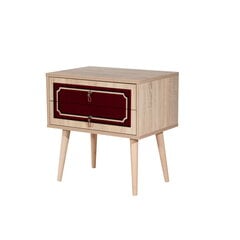 Naktinis staliukas Kalune Design 869, 61 cm, raudonos/ąžuolo spalvos kaina ir informacija | Spintelės prie lovos | pigu.lt