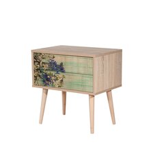 Naktinis staliukas Kalune Design 863 (VIII), 61 cm, ąžuolo/žalios spalvos kaina ir informacija | Spintelės prie lovos | pigu.lt