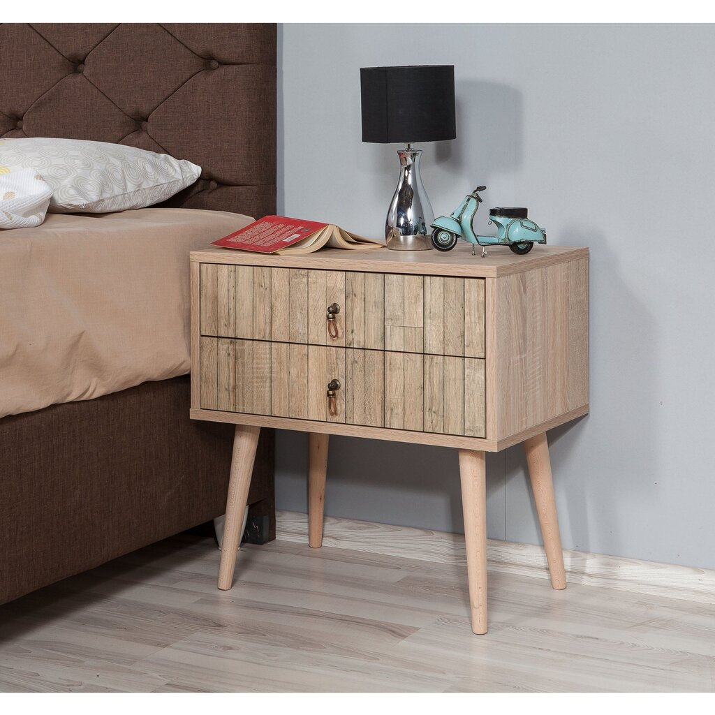 Naktinis staliukas Kalune Design 863 (VIII), 61 cm, ąžuolo spalvos kaina ir informacija | Spintelės prie lovos | pigu.lt