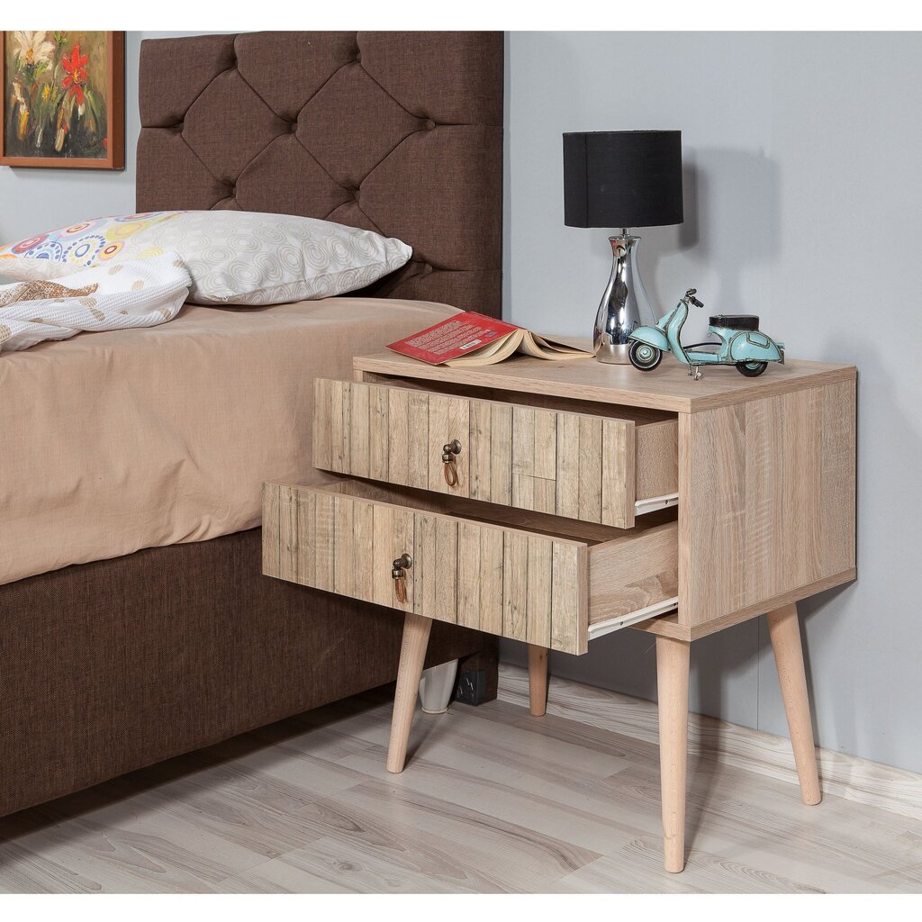 Naktinis staliukas Kalune Design 863 (VIII), 61 cm, ąžuolo spalvos kaina ir informacija | Spintelės prie lovos | pigu.lt