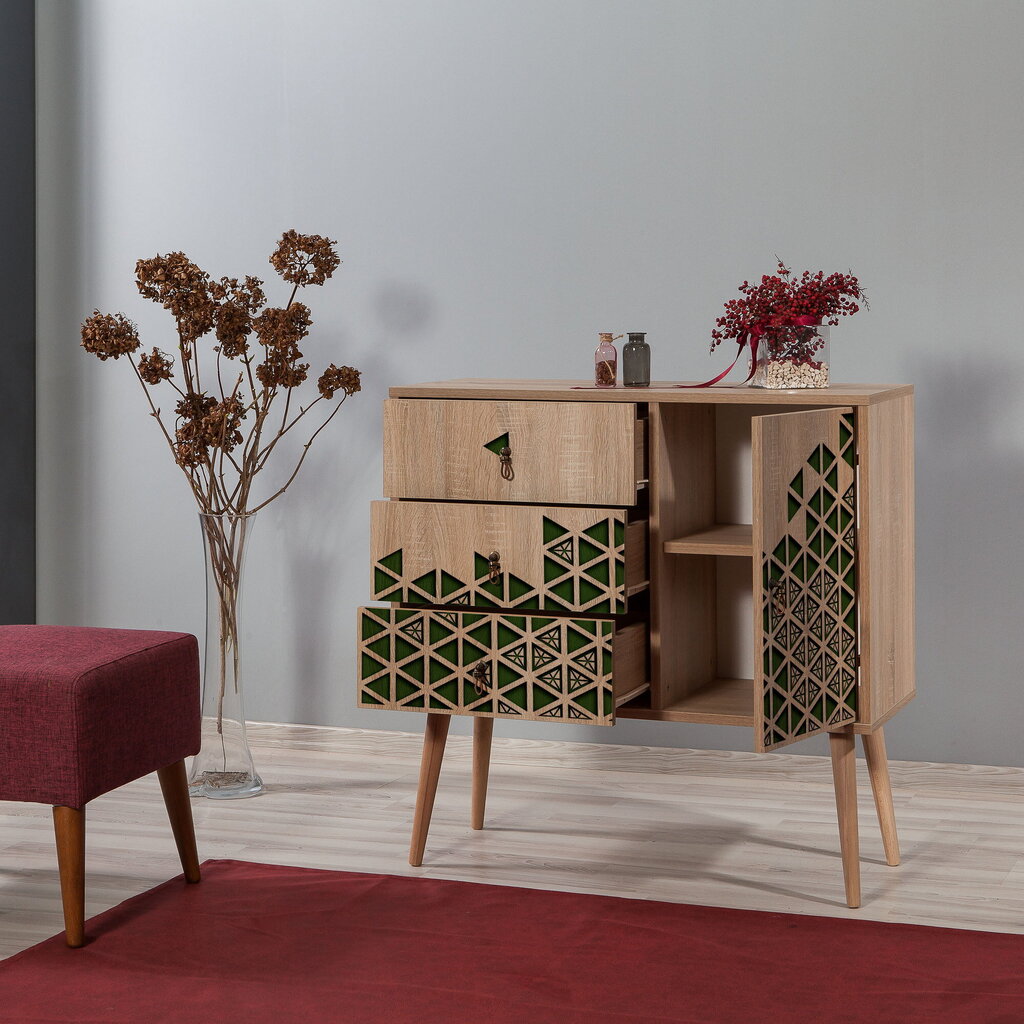 Komoda Kalune Design Dresser 3441, ąžuolo spalvos/žalia kaina ir informacija | Komodos | pigu.lt