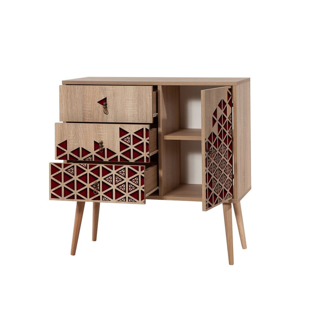 Komoda Kalune Design Dresser 3442, ąžuolo spalvos/raudona kaina ir informacija | Komodos | pigu.lt