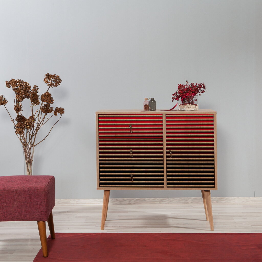 Komoda Kalune Design Dresser 3445, ąžuolo spalvos/raudona цена и информация | Komodos | pigu.lt
