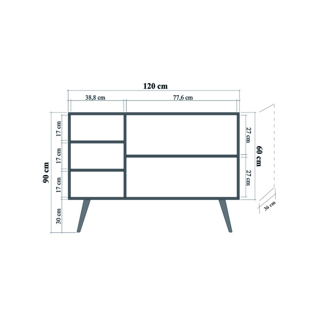 Komoda Kalune Design 863 (VII), 120 cm, ąžuolo spalvos/tamsiai mėlyna kaina ir informacija | Komodos | pigu.lt