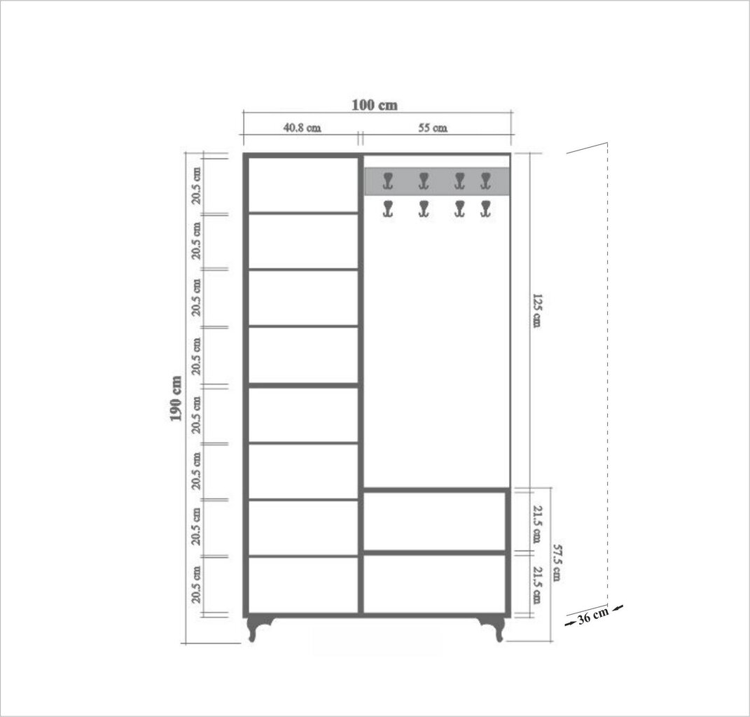 Prieškambario komplektas Kalune Design 863(II), geltonas/ąžuolo spalvos kaina ir informacija | Prieškambario komplektai | pigu.lt