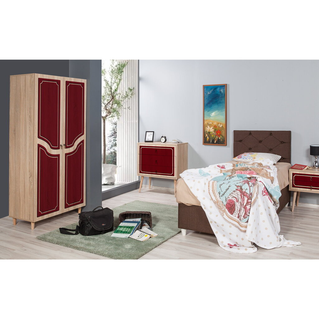 Spinta Kalune Design Wardrobe 869 (IV), 90 cm, ąžuolo spalvos/raudona kaina ir informacija | Spintos | pigu.lt