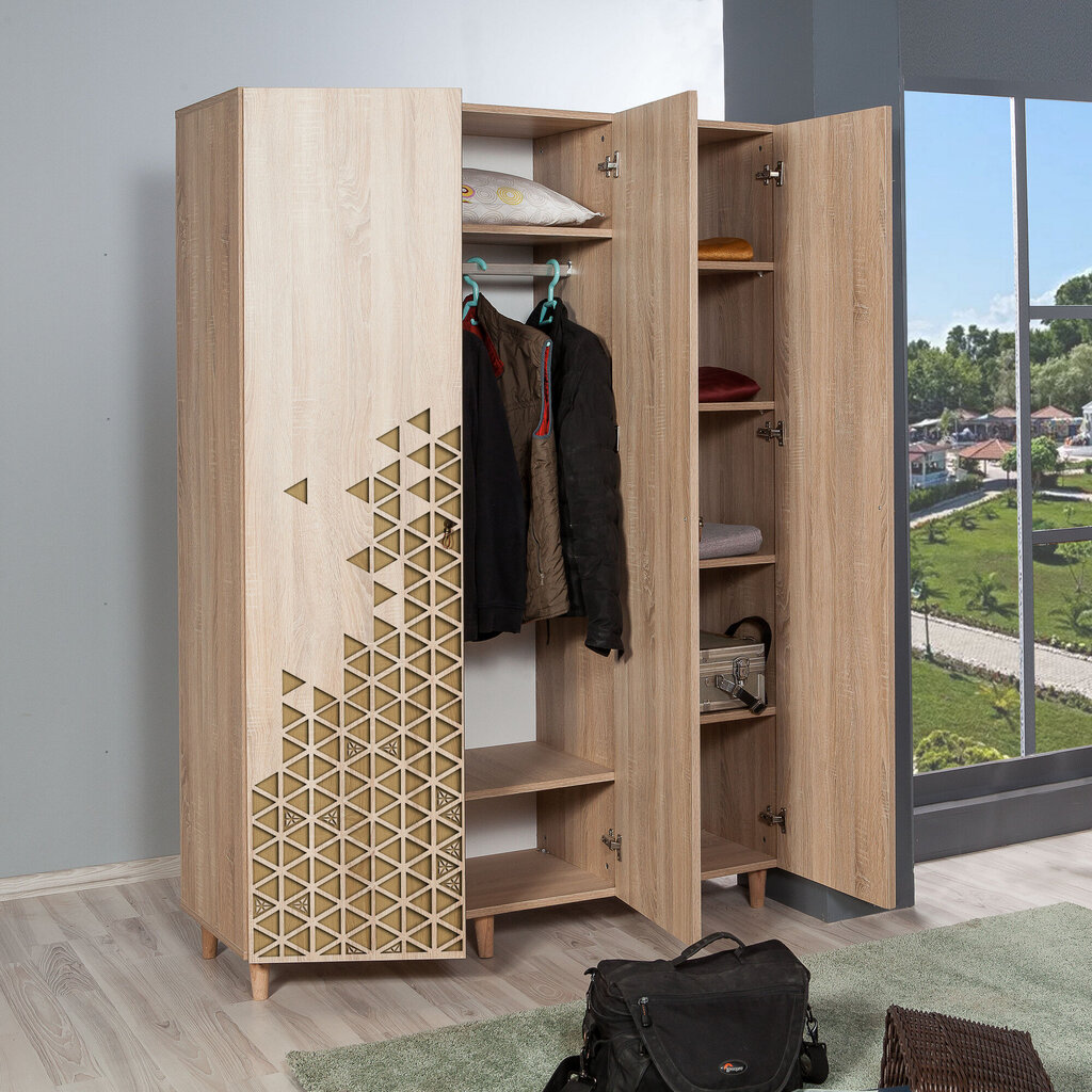 Spinta Kalune Design Wardrobe 863 (VI), 135 cm, ąžuolo spalvos/geltona kaina ir informacija | Spintos | pigu.lt