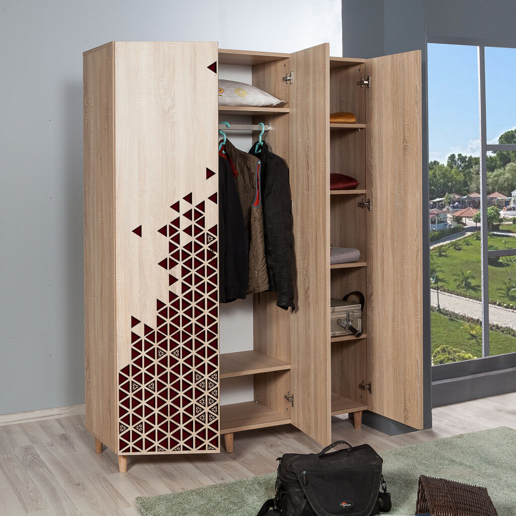 Spinta Kalune Design Wardrobe 863 (VI), 135 cm, ąžuolo spalvos/raudona цена и информация | Spintos | pigu.lt