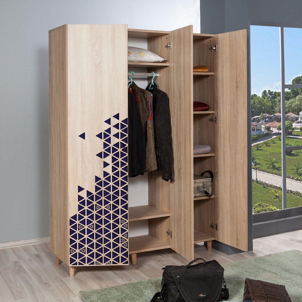 Spinta Kalune Design Wardrobe 863 (VI), 135 cm, ąžuolo spalvos/mėlyna kaina ir informacija | Spintos | pigu.lt