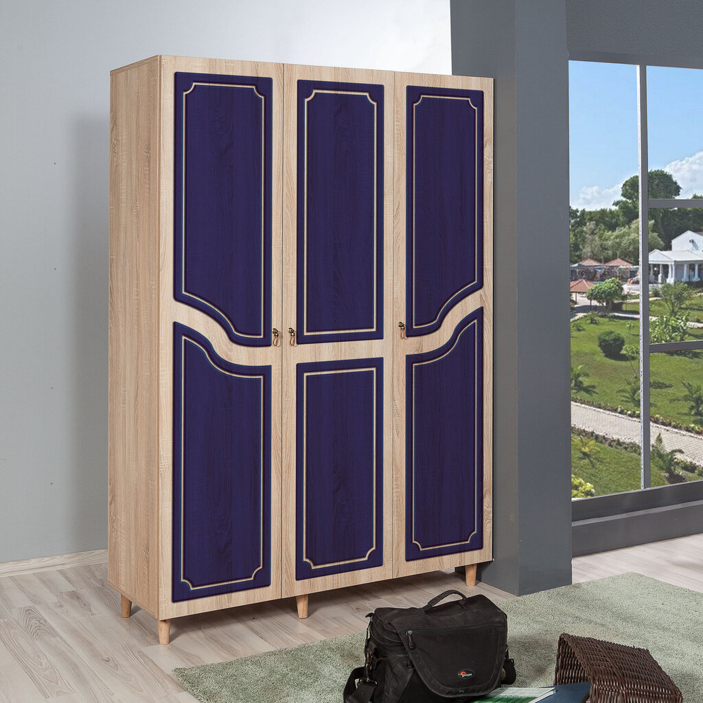 Spinta Kalune Design Wardrobe 863 (VI), 135 cm, ąžuolo spalvos/tamsiai mėlyna цена и информация | Spintos | pigu.lt