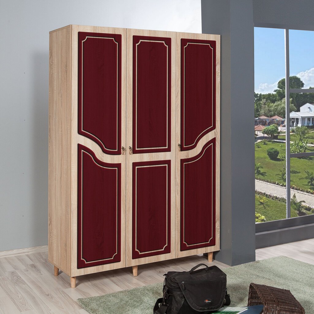 Spinta Kalune Design Wardrobe 863 (VI), 135 cm, ąžuolo spalvos/tamsiai raudona kaina ir informacija | Spintos | pigu.lt