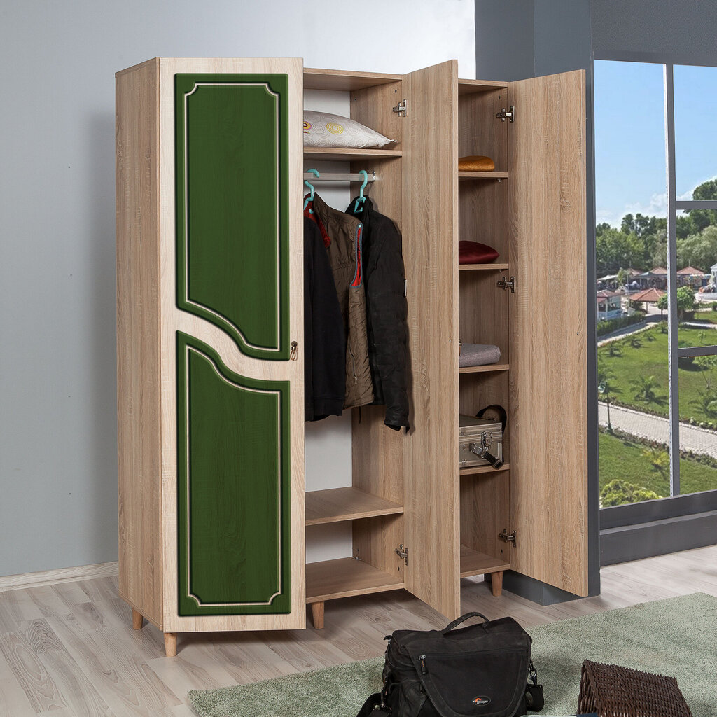 Spinta Kalune Design Wardrobe 863 (VI), 135 cm, ąžuolo spalvos/tamsiai žalia kaina ir informacija | Spintos | pigu.lt