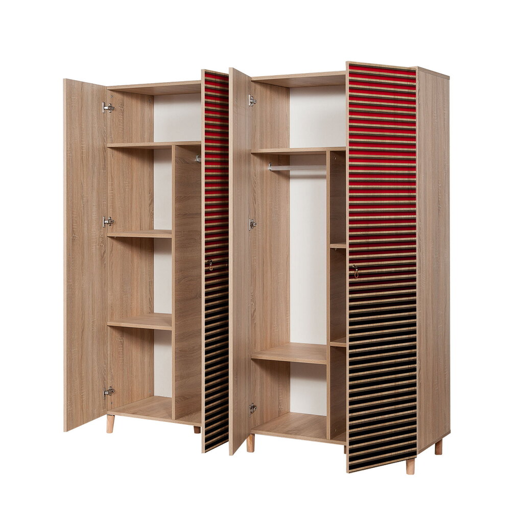 Spinta Kalune Design Wardrobe 869 (V), 180 cm, ąžuolo spalva/raudona kaina ir informacija | Spintos | pigu.lt